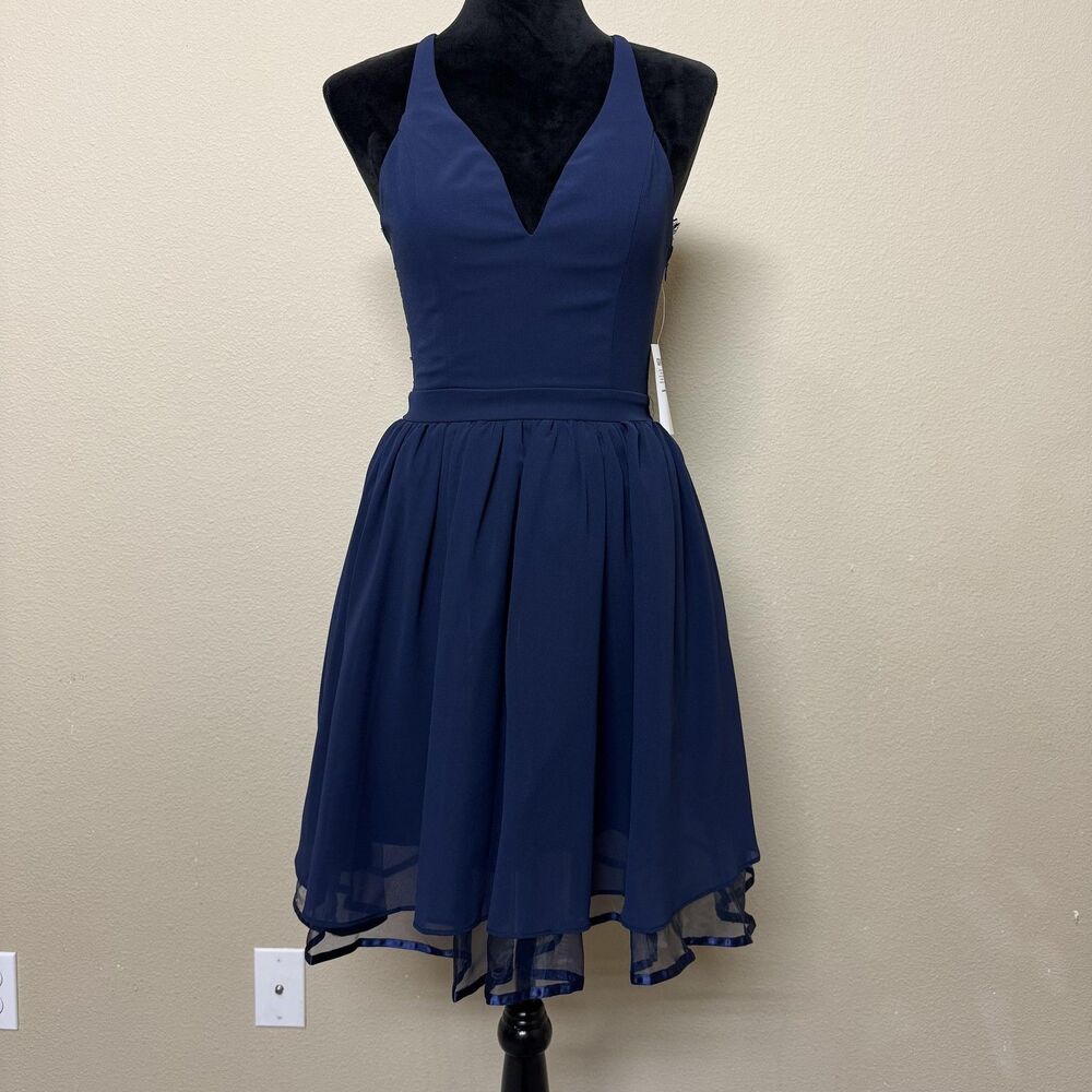 Saved By The Dress Dress Womens Small Navy Lace Back Skater Fit & Flare Party